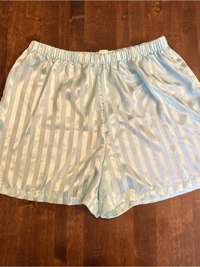 Vintage Victorias Secret Satin Pajama Shorts Gold Label Stripes Sea Foam Green